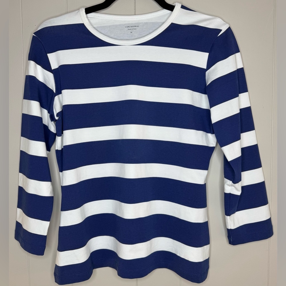 Cape Madras Striped Stretch 3/4 Sleeve Pima Cotton Shirt Womens Small